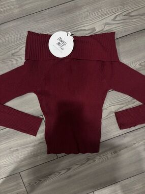 Princess Polly Wine Off-Shoulder Ribbed Knit Sweater